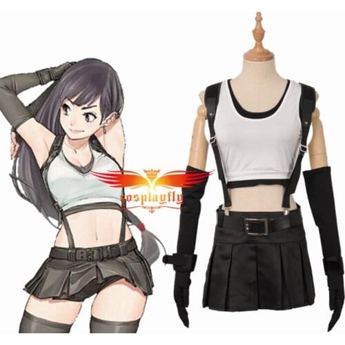 Game Final Fantasy VII Remake Tifa Cosplay Costume Asian Adult Women Suspender Skirt Girl Suit Gloves Belt in Stock Halloween