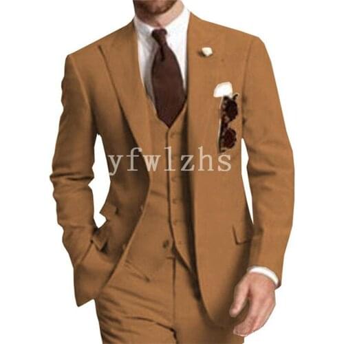 Handsome Two Buttons Groomsmen Peak Lapel Groom Tuxedos Wedding Dress Men Suits Blazer Prom Dinner (Jacket+Pants+Tie+Vest) B73