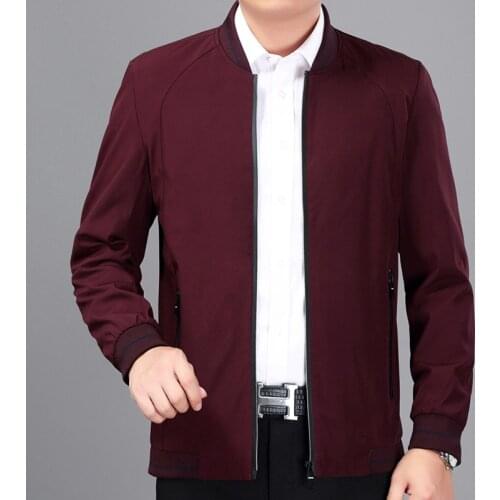 Fashion Mens Long Sleeve Jackets Pure Color Loose Male Coats red Navy Blue Autumn Casual Papa Jacket Men