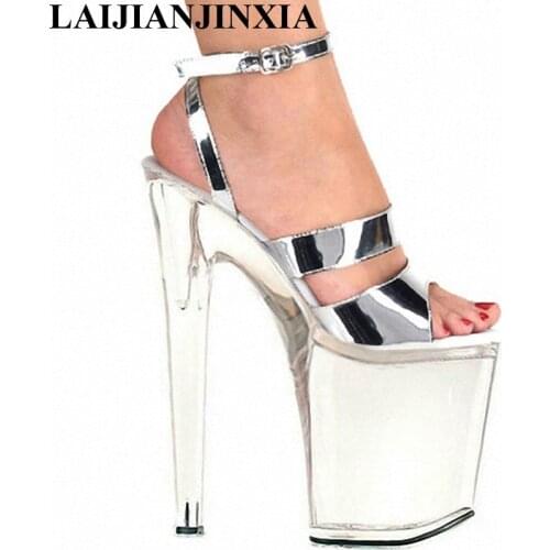 LAIJIANJINXIA 2018 Ankle Strap Heels Women Sandals Summer Shoes Women Open Toe 20 CM High Heels Party Dress Sandals Big Size 46