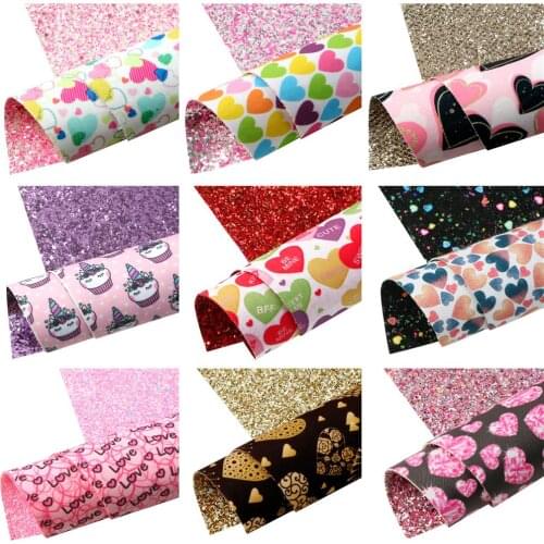 Valentines Day Printed Faux Leather Sheets Double-side Chunky Glitter For Bow-knot Bags Wallet Earring Scrapbook DIY,,1Yc20731