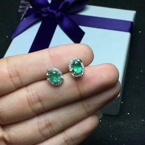 Fashion round Natural green emerald ear nails Precious stones S925 silver natural gemstone earrings women party gift jewelry