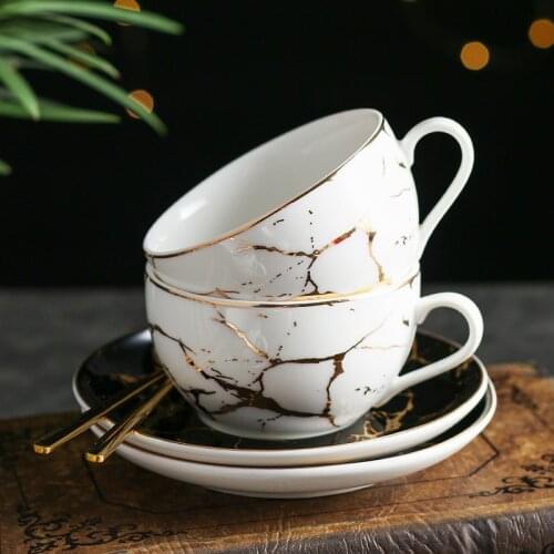 Marble coffee cup dish set Phnom Penh ceramic coffee cup family afternoon camellia tea cup with spoon 3pieces