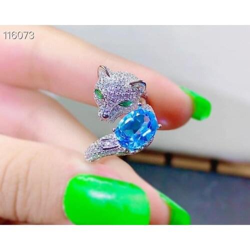 Men ring leopard style blue topaz gemstome ring for men muscular power style 925 ring natural gem birthday gift 2020 newest