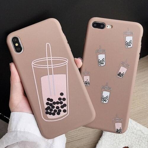 Soft TPU Glossy Case For iPhone 7 8 Plus XS X XR Xs Max Cases For iPhone 6S Plus 6 Plus Case Fashion Milk Tea Phone Cover