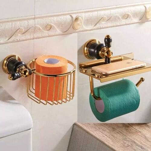 Wall Mounted Rose Gold Finish Bathroom Accessories Toilet Paper Holder Bathroom Phone Paper Gold Roll Holder Tissue basket