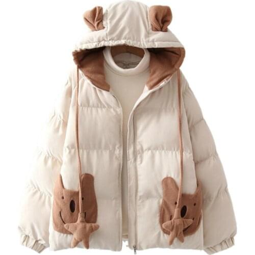 2020 New Winter Hooded Jacket Women Parkas Cartoon Embroidery Warmness Coats 2020 Winter Long Sleeve Drawstring Warm Outwear