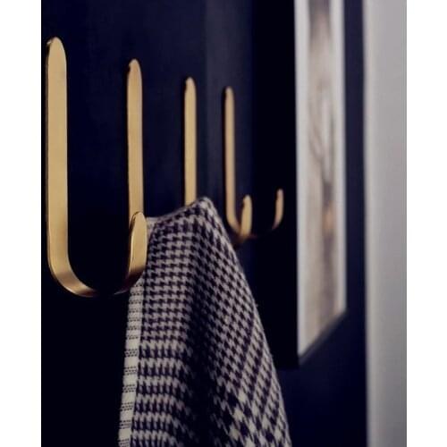 2021 New Wall Mounted Towel Hanger J Shaped Brass Coat Hook Rack Glue Home Kitchen Holder