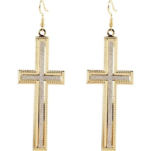 Duftgold New Geometric Cross Earring Pendant Gold Vintage Classic Long Earrings for Women Fashion Jewelry Oorbellen
