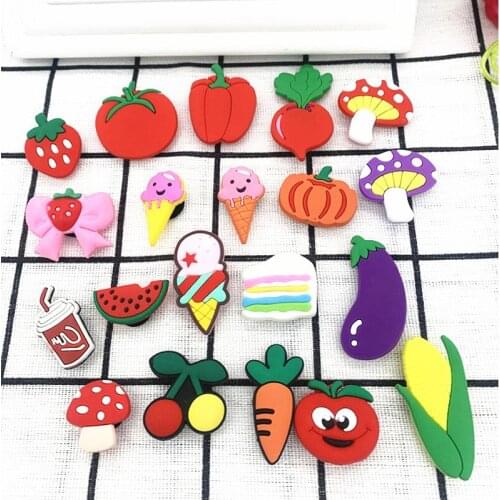 Original PVC Food Shoe Buckle Accessories Cute Carrot Strawberry Shoe Decoration for Crock Charms Designer Kids Gift