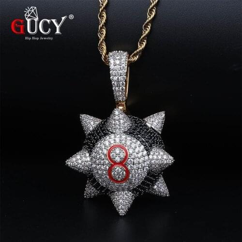 GUCY New Iced Out Pendant Necklace With 4mm Tennis Chain Necklace Gold Color Cubic Zircon Mens Women Hip Hop Jewelry