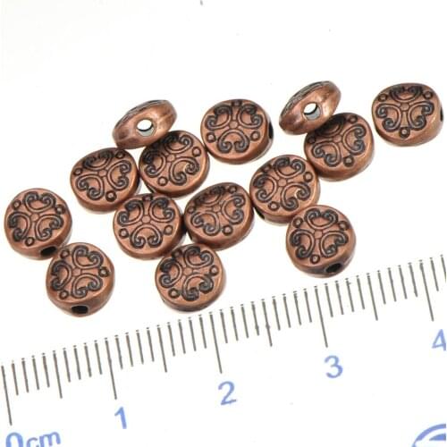 Flat Beads Bracelets Necklaces Trinket Making Round Heart Vintage Copper Silver Wholesales Metal Jewelry Accessories 7mm 100pcs