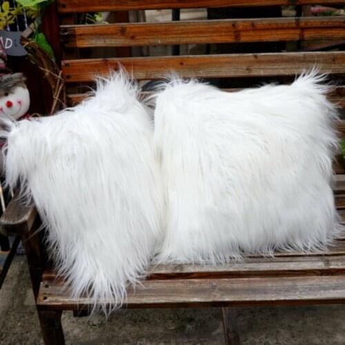 Fluffy Plush Throw Pillow Cases Luxury White Faux Fur Soft Sofa Cushion Cover Home Room Decoration