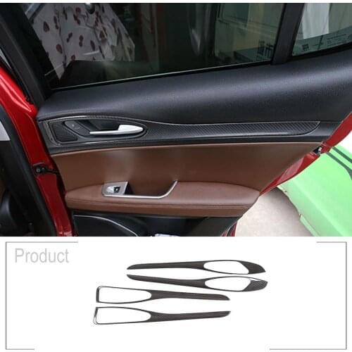 Real Carbon Fiber Car Interior Door Handle Decorative Panel For Alfa Romeo Stelvio 2017-2020