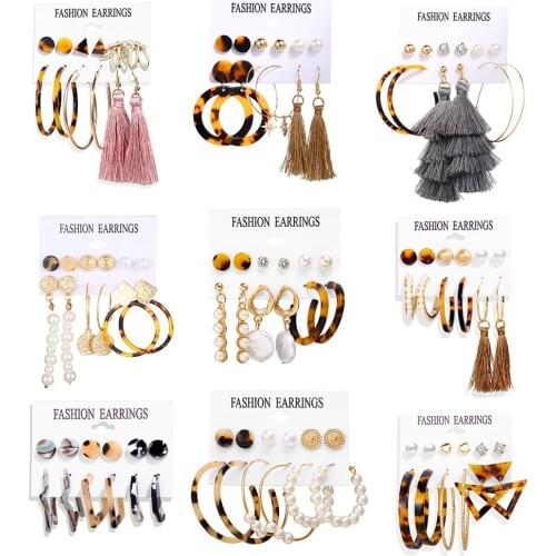 Tassel Acrylic Fashion Dangle drop Earrings for women Bohemian 2020 pearl Earrings Earings Set Pendientes kolczyki jewelry