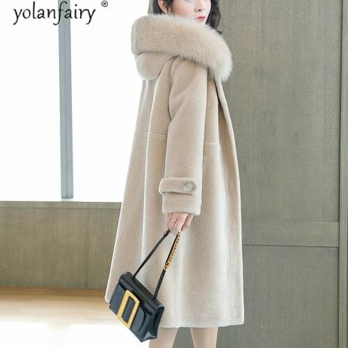 2020 Real Fur Coat Female 100% Wool Warm Winter Clothes Women Fox Fur Collar Hooded Woman Jacket Abrigo Mujer RT1798-8 Pph1484