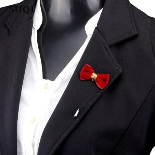 SUQI Vintage little bow Brooches Pin for women Wedding many colors Velvet ribbon Corsage Lapel Pin Brooches Jewelry Accessories