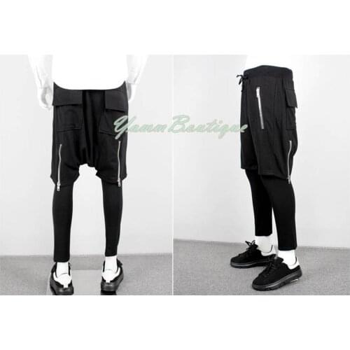 FOG Kanye Zipper on Back and Front POCKETS Mens Low Drop Crotch Cotton Short Pants / Sarrouel wide leg sports Casual Short