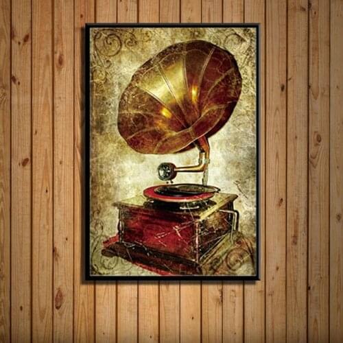 Vintage Antique Gramophone Retro Crafts Metal Canvas Painting Posters and Prints Wall Art Picture Bar Coffee Decoration Cuadros
