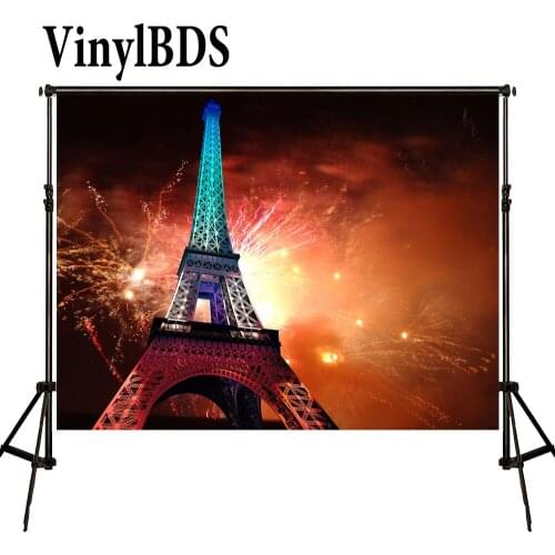 VinylBDS Eiffel Tower Backdrop Color Fireworks Romantic Wedding Background Firecracker Scenic Photography Backdrops for Studio