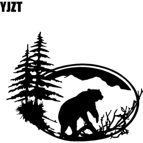 YJZT 13.3*10.7CM Brown Bear In The Woods Silhouette Decoration Car Sticker Vinyl Accessories Bumper Window C12-0487