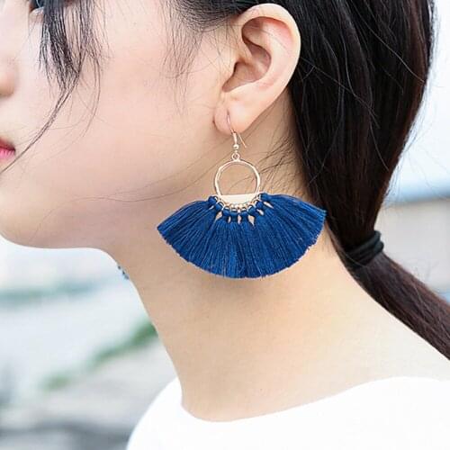 Bohemian female semicircle Fan shape tassel earrings hang ear drop Soiree for women Boho jewelry earrings for women #279745