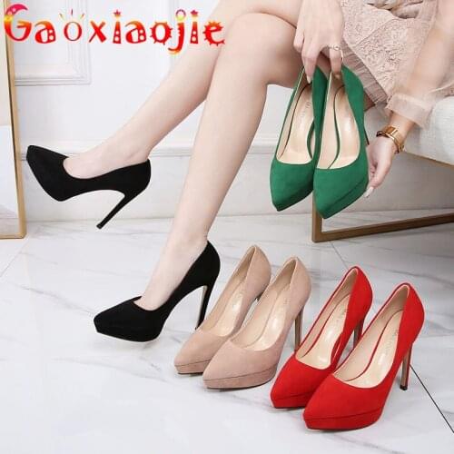Gaoxiaojie 2021 New Sexy Wedding Party Pointed Toe High Heels Pure Colour Women‘s’ Waterproof Platform 12CM Pumps Shoes Size 43