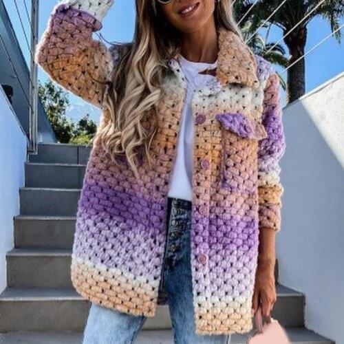 Lady Coat Colorful Print Cardigan Jacket Women Autumn Winter Lapel Single Breasted Cardigan Jacket Pocket Long Sleeve Outwear