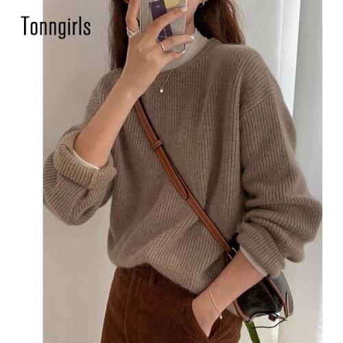 Tonngirls Autumn And Winter Pink Loose Sweater Women O Neck Knitted Sweater Warm Long Sleeve Female Casual Loose Pullovers 2021
