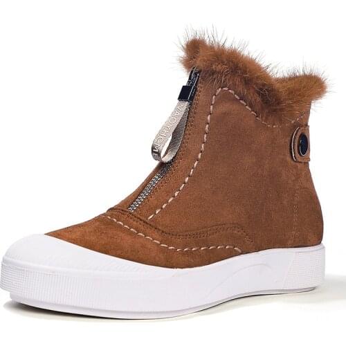 Winter Girls' cotton shoes Snow Boots Suede Leather Woman Shoes Newest Womens Mink hair warm Boots Wedges Non-slip Women Boots