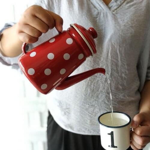 1.1L High-grade Enamel Coffee Pot Cafetera Pour Over Drip Kettle Barista Milk Water Jug Pitcher Teapot For Gas Induction Cooker