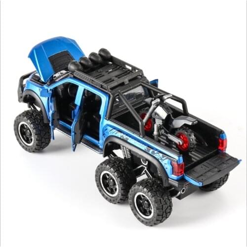 1:32 Raptor F150 Big Wheel Alloy diecasts & toy Car Model With Sound/Light/Pull-back Car Toys For Children Kids Xmas Gifts blue