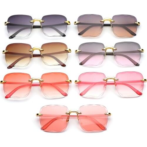 1PC Unisex 2021 Fashion Square Rimless Sunglasses New Vintage Tinted Sun Glasses Transparent Gradient Eyewear UV400 Shades