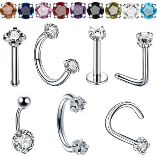 1PC Surgical Steel Nose Stud Piercing Colorful Gem Available Labret Stud Horseshoe Ring Navel Piercing Helix Sexy Body Jewelry