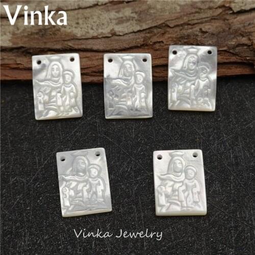 10pcs / lot 12*16mm Virgin Mary and son genuine mother of pearl shell pendant