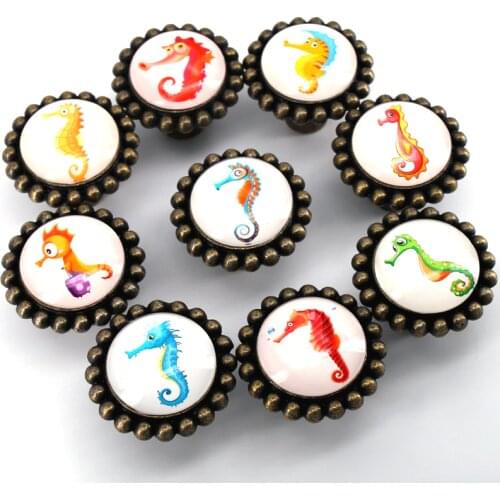 1x American Style Seahorse Plate Pattern Crystal Single Hole Kids Room Handle Drawers Knobs Wardrobe Cupboard Door Handle Pull