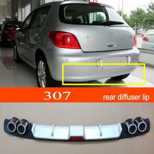 307 ABS Plastic Silver / Black Car Rear Bumper Rear Diffuser Spoiler Lip for Peugeot 307 Hatchback