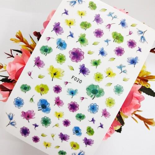 3D Nail Sticker Sliders Foil Designs Watercolor Flowers Rose Nail Art Decoraciones Toenail Manicure Accesorios Tips