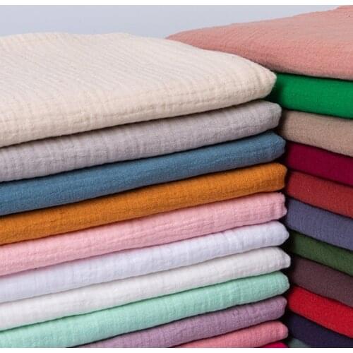 50*130cm pure cotton double-layer gauze fabric solid color dress pajamas handmade DIY cotton linen crepe bubble fabric