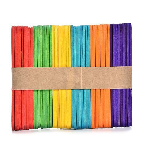 50pcs/lot Wood Popsicle Sticks Kids Hand Crafts Lollipop Ice Cream Lolly Cake Pops Making Party Supplies Colorful