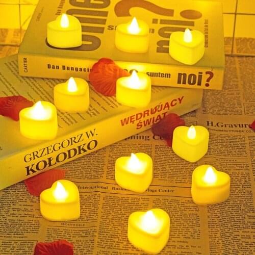 6pcs Heart Shape LED Tealight Candles Battery Operated Electric Glitter Candle 85DB