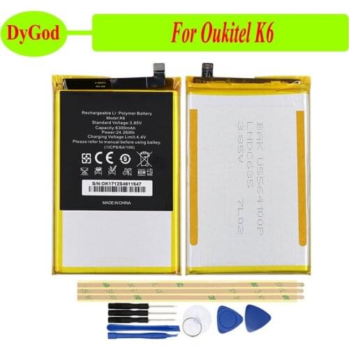 DyGod 6300mAh for Oukitel K6 Battery Replacement Batteries Bateria For Oukitel K6 Smart Phone+tools