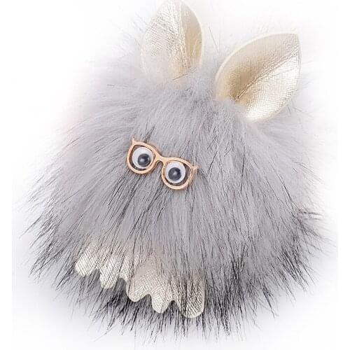Beadsland Cute Animal Owl Fur Ball Keychain Rabbit Fur Key Buckle Handbag Car Key Decoration Fashionable Women Gift Hot Selling