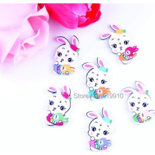 Free shipping -100pcs Mixed 2 Holes Cartoons Rabbit Pattern Back White Wood Sewing Buttons Scrapbooking 20x34mm J1416
