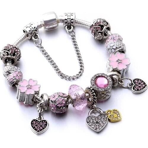 Heart to Heart Inlaid Crystal Bracelet diy Petal Set Pink Love You Heart Flower Opal Bracelet