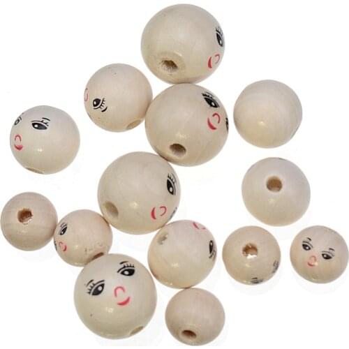 20/50PCs Smiling Face Wooden Beads Spacer Beads For Baby DIY Crafts Kids Toys Spacer Beading Bead Jewelry Making DIY