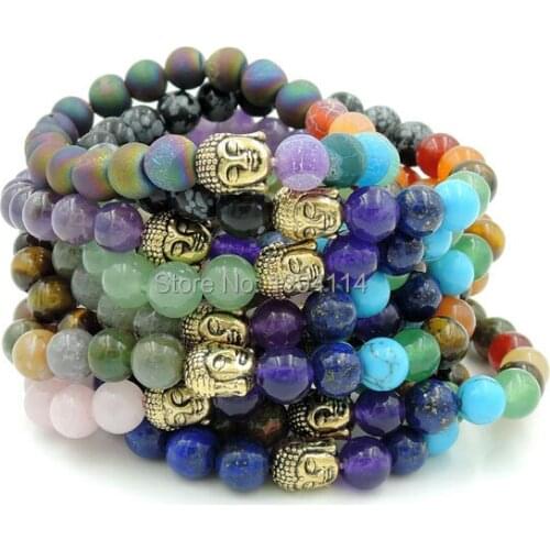 8mm Mixed Stones Beads & Chakras Stone Round Beads Beaded Bracelets Buddha Head Spacer Accessory Elastic Rope