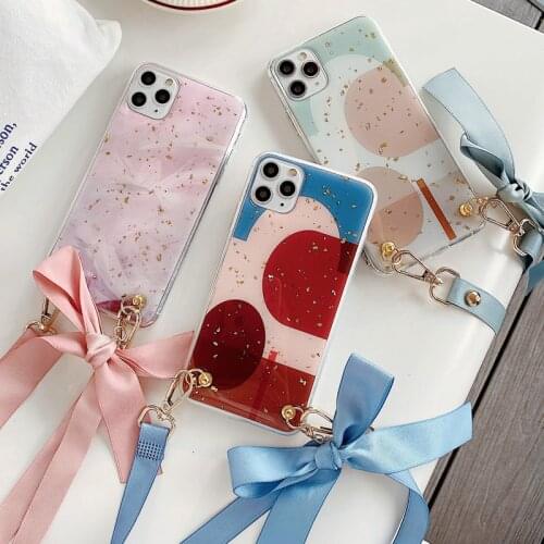 Epoxy Glitter Sequins Case for iPhone 12 Mini 11 Pro XS Max XR 8 Plus Nordic Style Geometric Hanging Rope Crossbody Strap Cover
