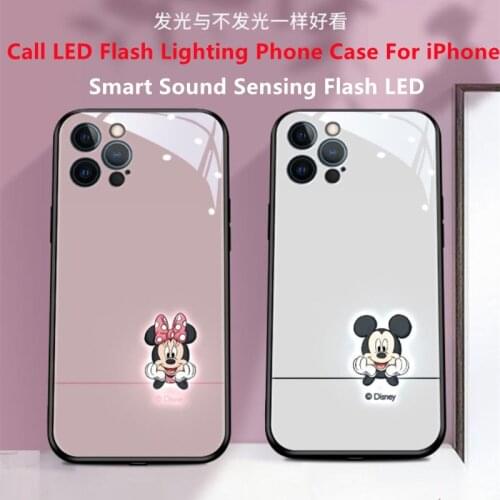 Disney Mickey Minnie Call LED Flash Lighting Phone Case For iPhone12 11Pro XSMax 6 7 8 Call Light Up Led Flash Couple Back Cover