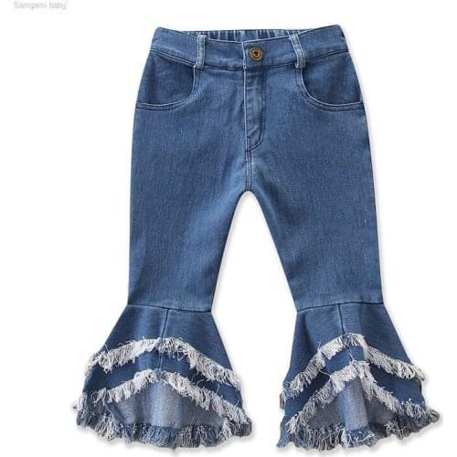 Kids Baby Girls Flare Pants Denim Tassel Clothes Fashion Girl Jeans Lovely Pants Kids Girls Flared Trousers Toddler Jeans pants